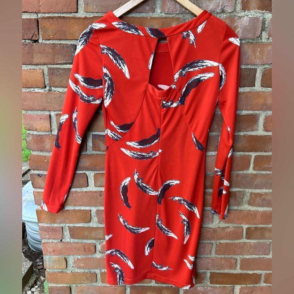 Yoana Baraschi Dreamweaver Orange Long Sleeve Feathers Dress - Picture 3 of 9